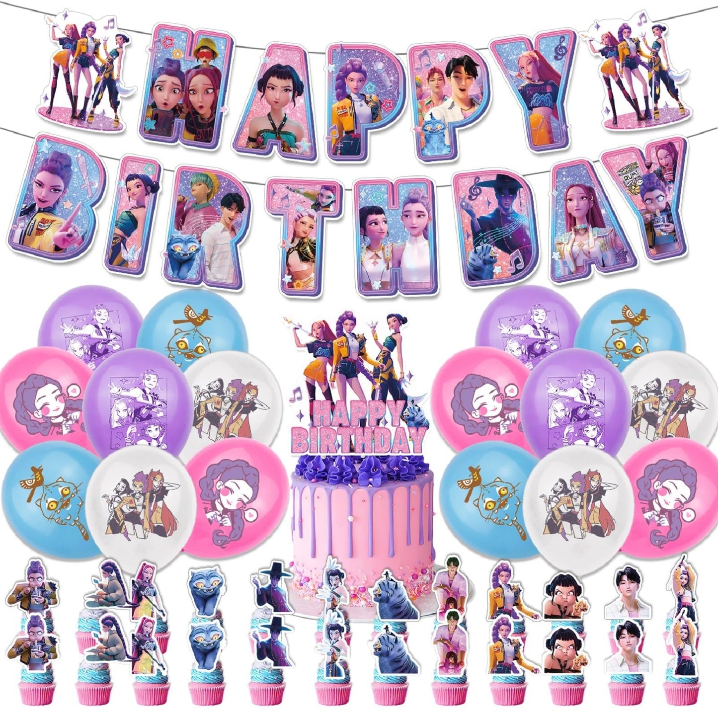 ᴋᴘᴏᴘ ᴅᴇᴍᴏɴ ʜᴜɴᴛᴇʀꜱ Birthday Decorations Demon Movie Rumi Mira Zoey Party Decorations Set for Kid Girls boy