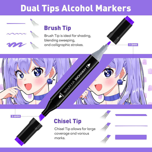 Alcohol Markers Set 120 Colors - Dual Tip Art Markers Professional Permanent Blending Brush Tip Marker Pens Artist Sets for Drawing Painting Sketching Illustration Adult Coloring Books Gifts