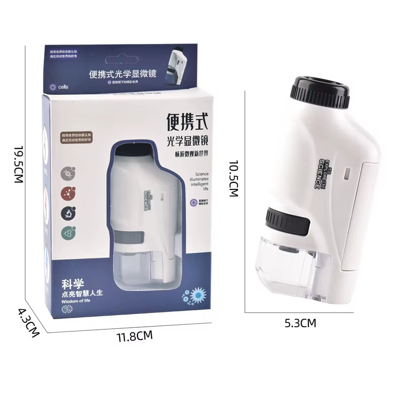 Mini Pocket Microscope Handheld Microscope Kit Battery Powered Microscope with Lab LED Light 60X-120X Biological Kids Science