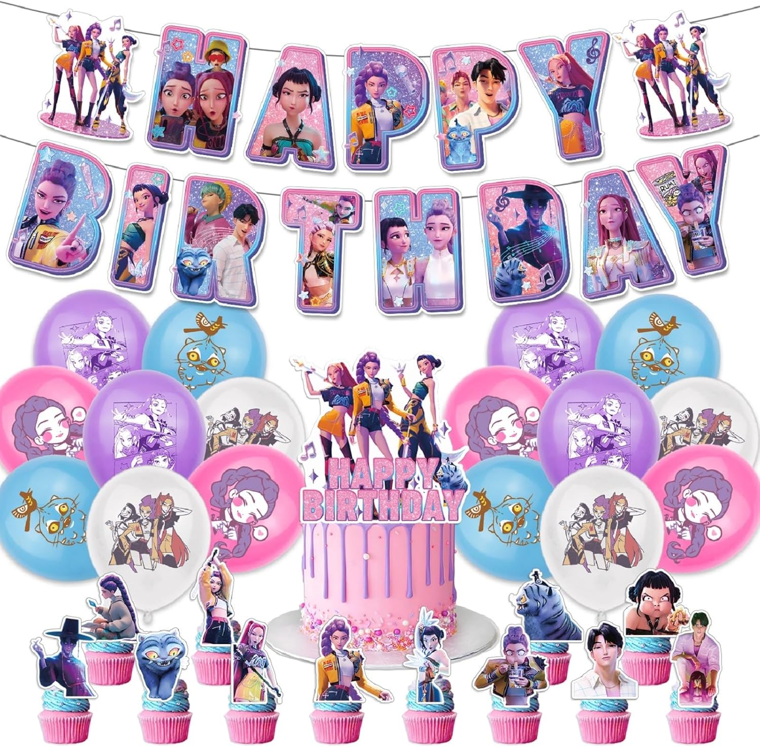 ᴋᴘᴏᴘ ᴅᴇᴍᴏɴ ʜᴜɴᴛᴇʀꜱ Birthday Decorations Demon Movie Rumi Mira Zoey Party Decorations Set for Kid Girls boy