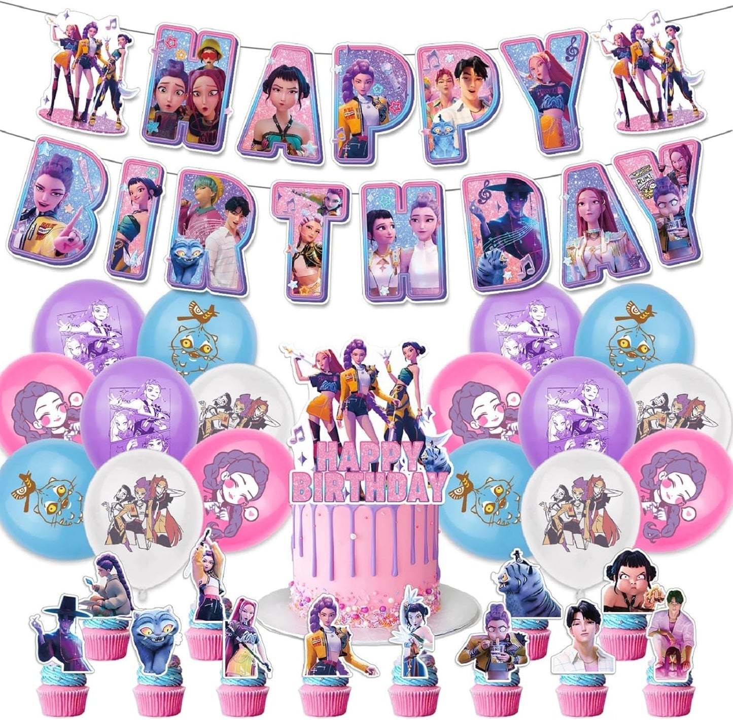 ᴋᴘᴏᴘ ᴅᴇᴍᴏɴ ʜᴜɴᴛᴇʀꜱ Birthday Decorations Demon Movie Rumi Mira Zoey Party Decorations Set for Kid Girls boy