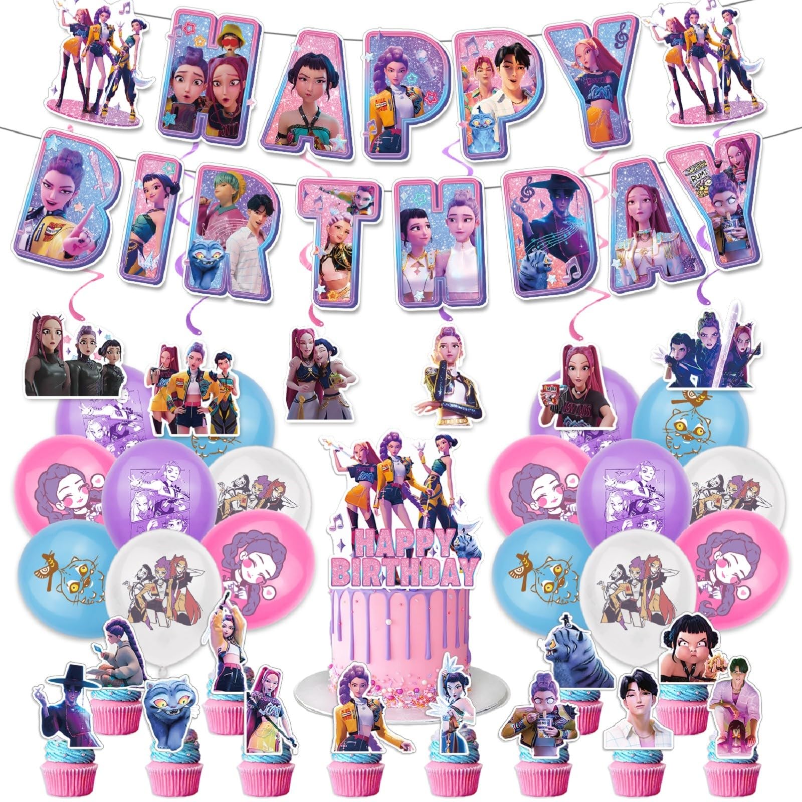 ᴋᴘᴏᴘ ᴅᴇᴍᴏɴ ʜᴜɴᴛᴇʀꜱ Birthday Decorations Demon Movie Rumi Mira Zoey Party Decorations Set for Kid Girls boy
