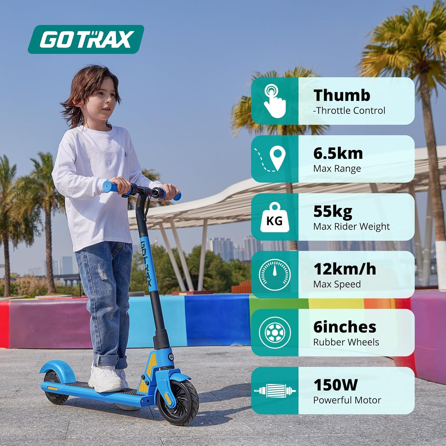 Gotrax GKS Electric Scooter for Kids Ages 6-12, 6inch Solid Tire, Max 6.4km Range & 12km/h by 150w Motor, Aluminum Alloy Frame, UL2272 Certified Approved, Lightweight EScooter Present for Boys Girls