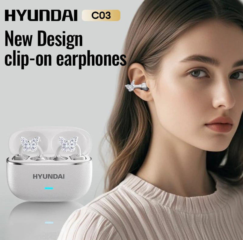 HYUNDAI C03 Clip-On Wireless Headphones with Bluetooth 6.0 for Enhanced Connectivity and Energy Efficiency, Featuring DT6.0 Pulse Directional Technology, 360° ACS Panoramic Sound, IPX5 Waterproof Rating, Ideal for Music and Calls, Ergonomically Designed for Sports Use