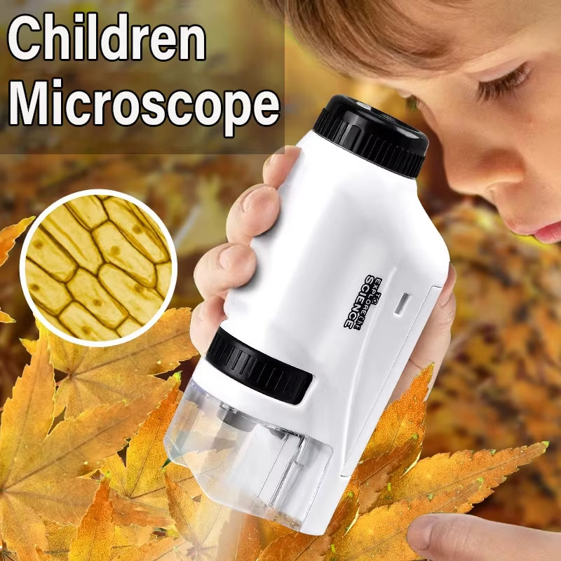 Mini Pocket Microscope Handheld Microscope Kit Battery Powered Microscope with Lab LED Light 60X-120X Biological Kids Science