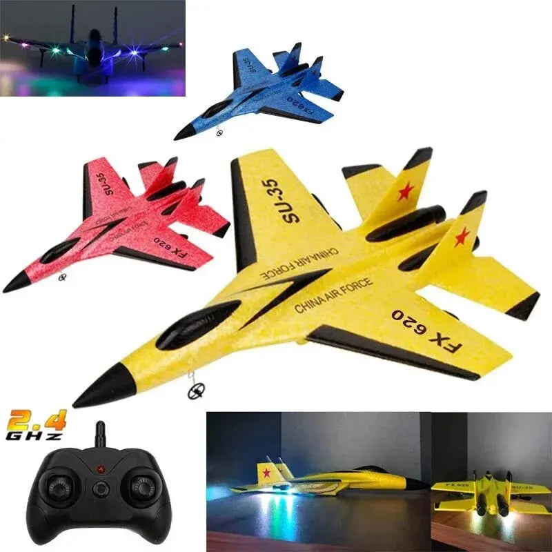 SU35 RC Plane FX620 FX820 2.4G Remote Control Glider with LED Lights - Foam Aircraft Toy for Children Gifts