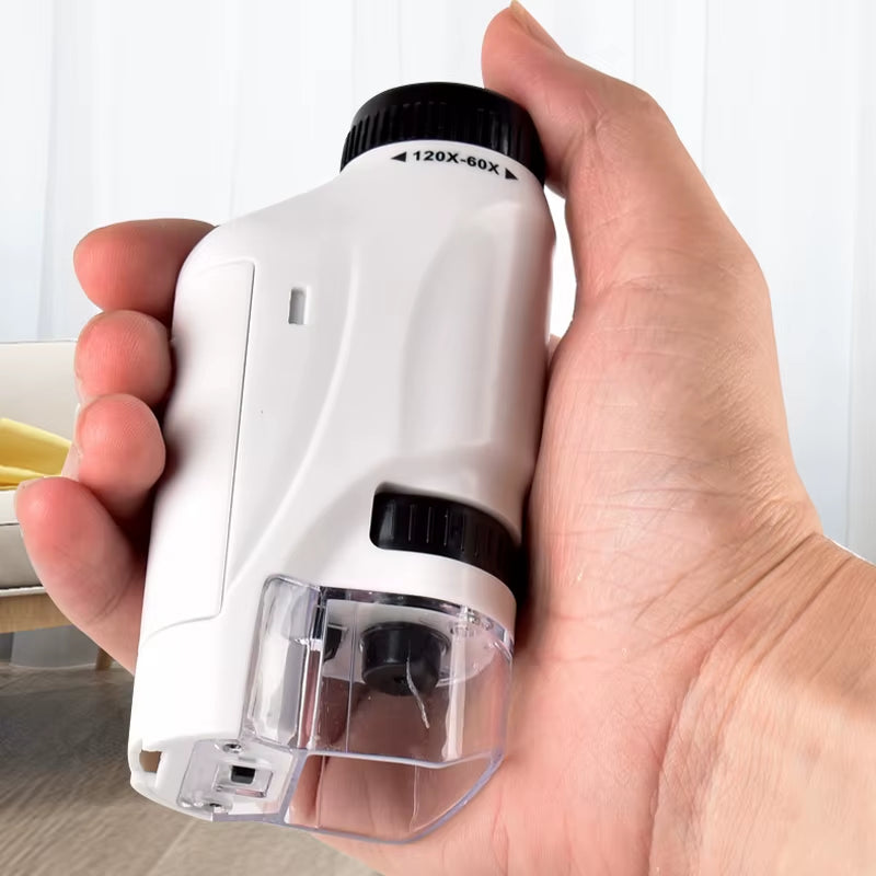 Mini Pocket Microscope Handheld Microscope Kit Battery Powered Microscope with Lab LED Light 60X-120X Biological Kids Science